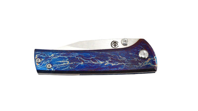 Custom Chaves Scapegoat Street Frame Lock Folding Knife Heat Antropic Ti Handles (3.50" Bohler M390) (Blurple Lightning) - NORTH RIVER OUTDOORS
