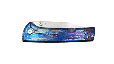 Custom Chaves Scapegoat Street Frame Lock Folding Knife Heat Antropic Ti Handles (3.50" Bohler M390) (Blurple Lightning) - NORTH RIVER OUTDOORS