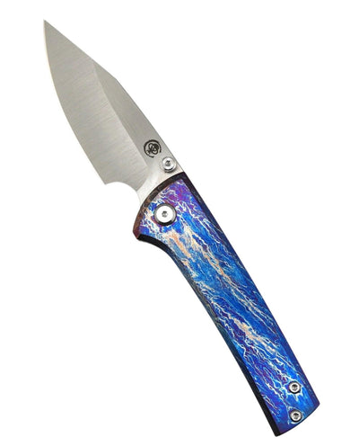 Custom Chaves Scapegoat Street Frame Lock Folding Knife Heat Antropic Ti Handles (3.50" Bohler M390) (Blue Lightning) - NORTH RIVER OUTDOORS
