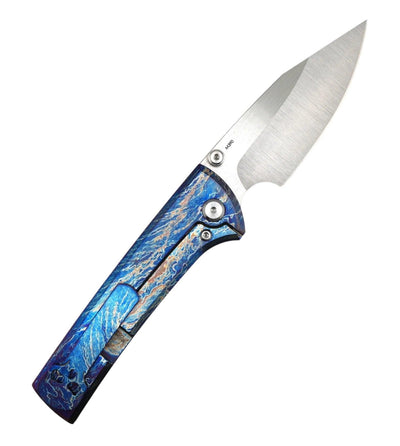 Custom Chaves Scapegoat Street Frame Lock Folding Knife Heat Antropic Ti Handles (3.50" Bohler M390) (Blue Lightning) - NORTH RIVER OUTDOORS