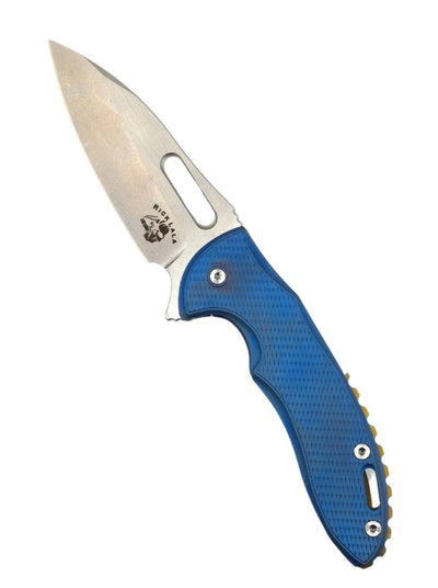 Custom Mechforce Rick Lala Collab Sentry Folding Knife Diamond Plate Titanium Handle M390 Blue and Gold Anodization - NORTH RIVER OUTDOORS