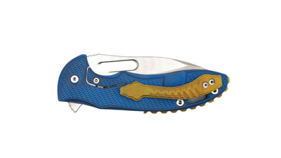 Custom Mechforce Rick Lala Collab Sentry Folding Knife Diamond Plate Titanium Handle M390 Blue and Gold Anodization - NORTH RIVER OUTDOORS