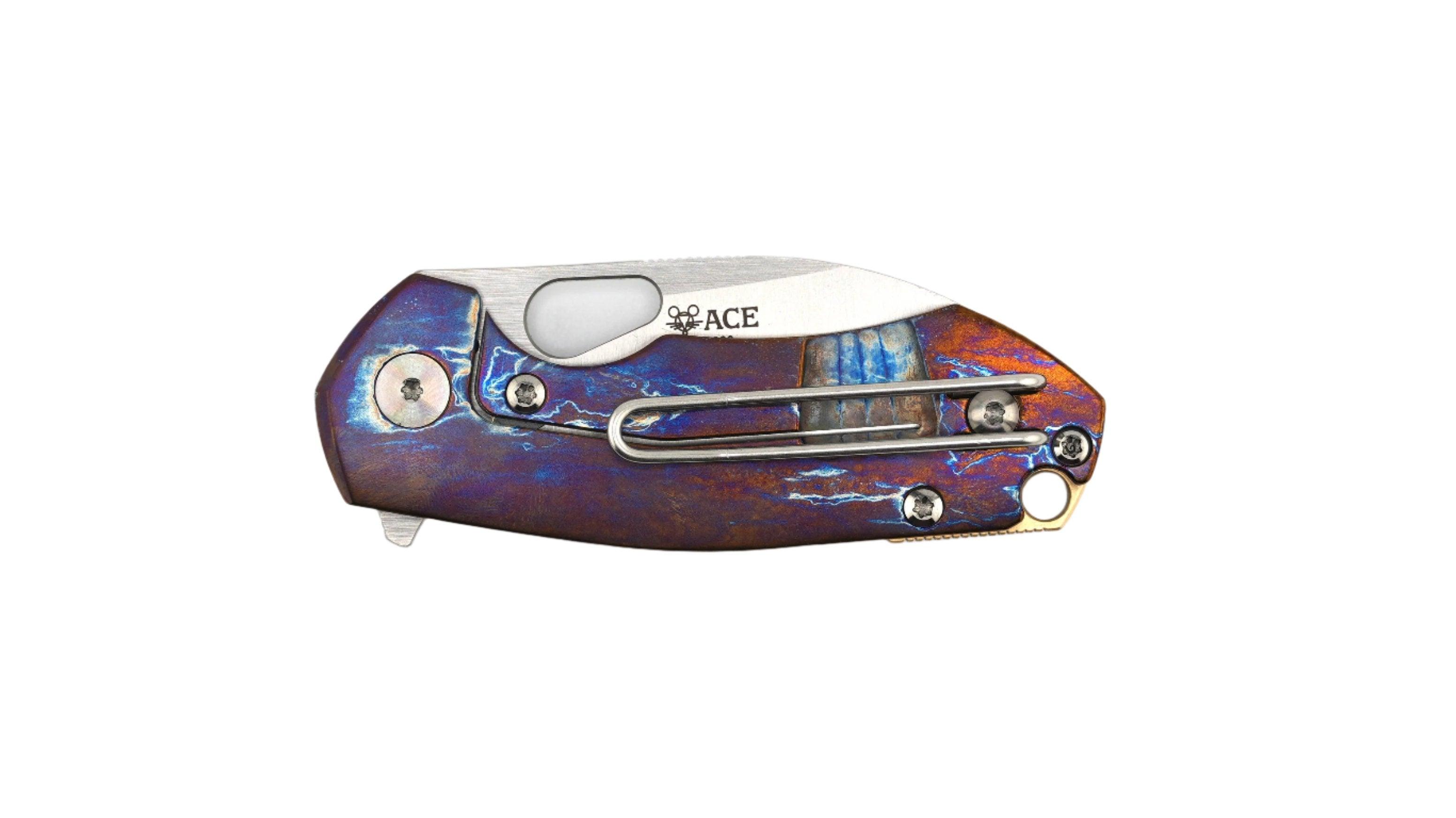 Custom GiantMouse ACE Riv Ti Framelock Heat Anodized Titanium Folding Knife - NORTH RIVER OUTDOORS