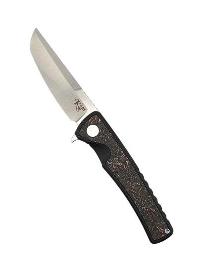 Mechforce Kilby Collab Integral Frame Lock Flipper Knife 3.375" M390 Stonewashed Japanese Tanto Blade, Black PVD Integral Titanium Handle with Copper Foil Carbon Fiber Inlays - NORTH RIVER OUTDOORS
