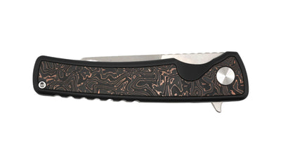 Mechforce Kilby Collab Integral Frame Lock Flipper Knife 3.375" M390 Stonewashed Japanese Tanto Blade, Black PVD Integral Titanium Handle with Copper Foil Carbon Fiber Inlays - NORTH RIVER OUTDOORS