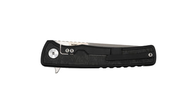 Mechforce Kilby Collab Integral Frame Lock Flipper Knife 3.375" M390 Stonewashed Japanese Tanto Blade, Black PVD Integral Titanium Handle with Black Dunes FatCarbon Inlays - NORTH RIVER OUTDOORS