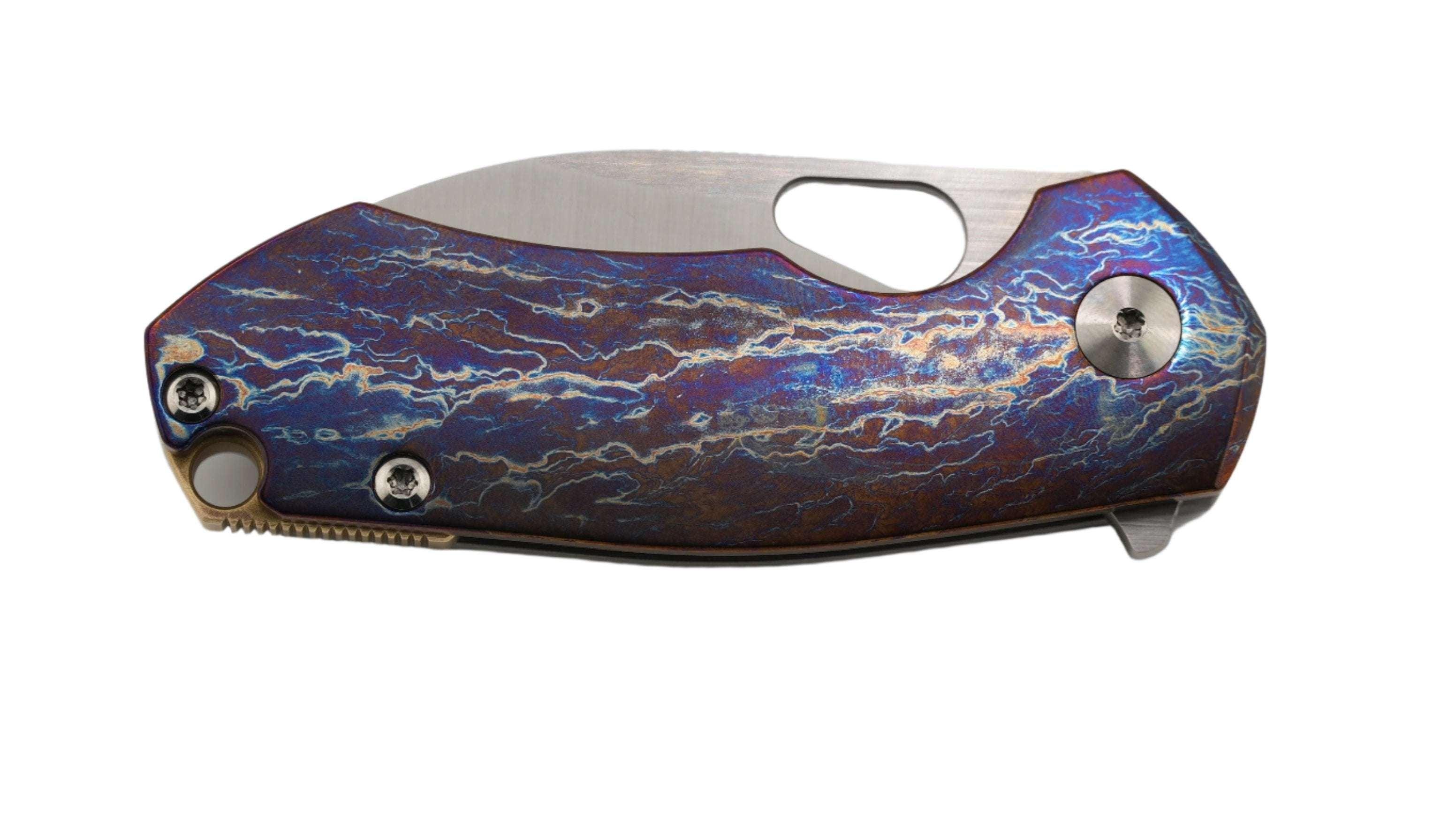 Custom GiantMouse ACE Riv Ti Framelock Single Side Heat Anodized Titanium Folding Knife - NORTH RIVER OUTDOORS