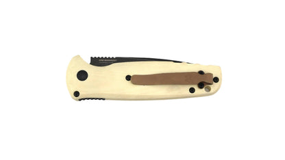 Benchmade 4300BK-03 CLA Auto Knife 3.4" MagnaCut Black DLC Battlewash Plain Blade Ivory G10 Handles - NORTH RIVER OUTDOORS