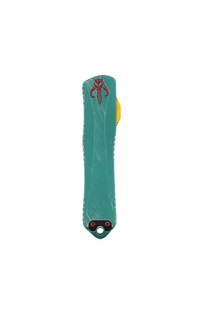 Heretic Knives Manticore E Bounty Hunter OTF CPM-MagnaCut Two-Tone Battle Black Bowie Plain Blade w/ Distressed Green Aluminum Handle with CamoCarbon - NORTH RIVER OUTDOORS
