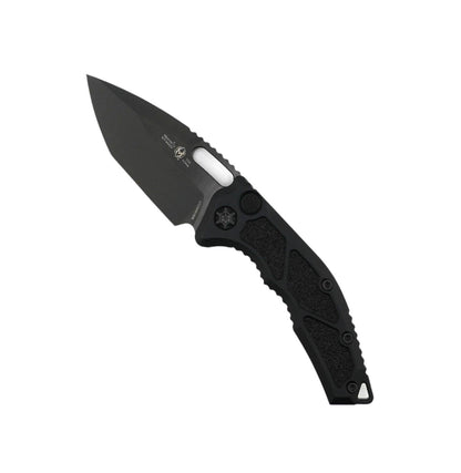 Heretic Knives Medusa Tactical Auto Folding Knife CPM-MagnaCut Black DLC Tanto Blade, Black Aluminum Handles with Black Traction Inlays - NORTH RIVER OUTDOORS