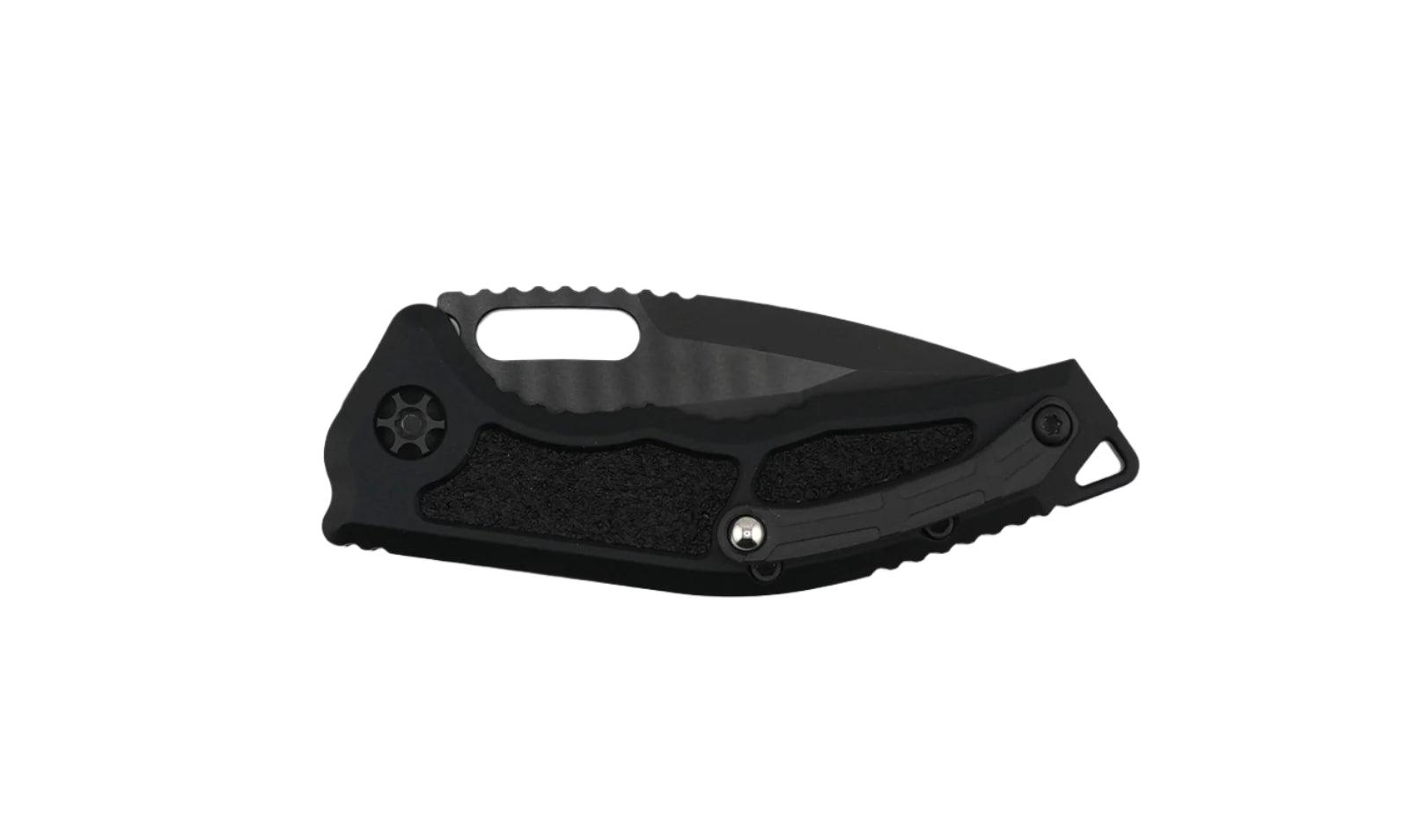 Heretic Knives Medusa Tactical Auto Folding Knife CPM-MagnaCut Black DLC Tanto Blade, Black Aluminum Handles with Black Traction Inlays - NORTH RIVER OUTDOORS