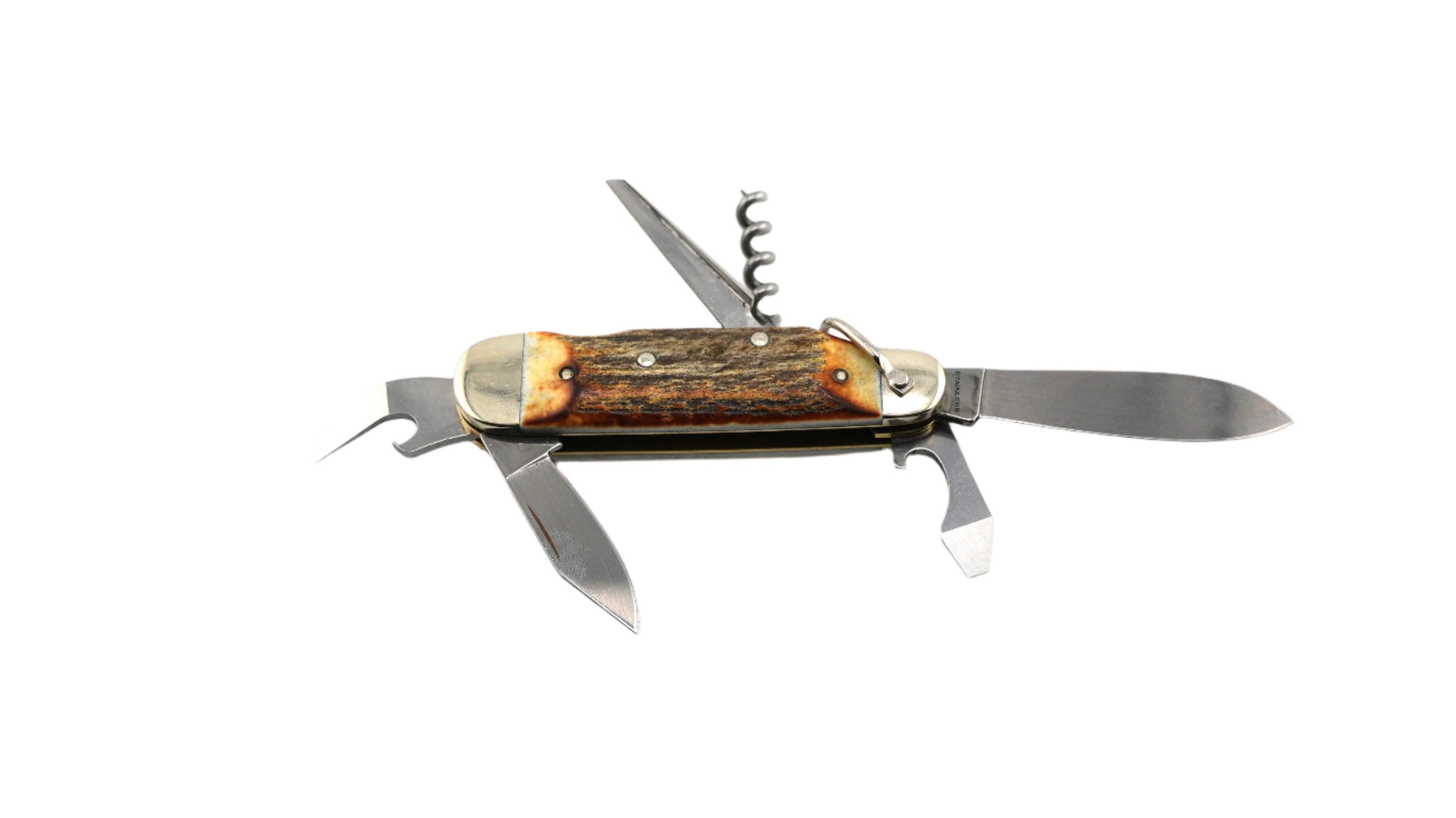 Boker Camp Knife Stag Handles 3.5" Closed, Slipjoint 110182HH - NORTH RIVER OUTDOORS