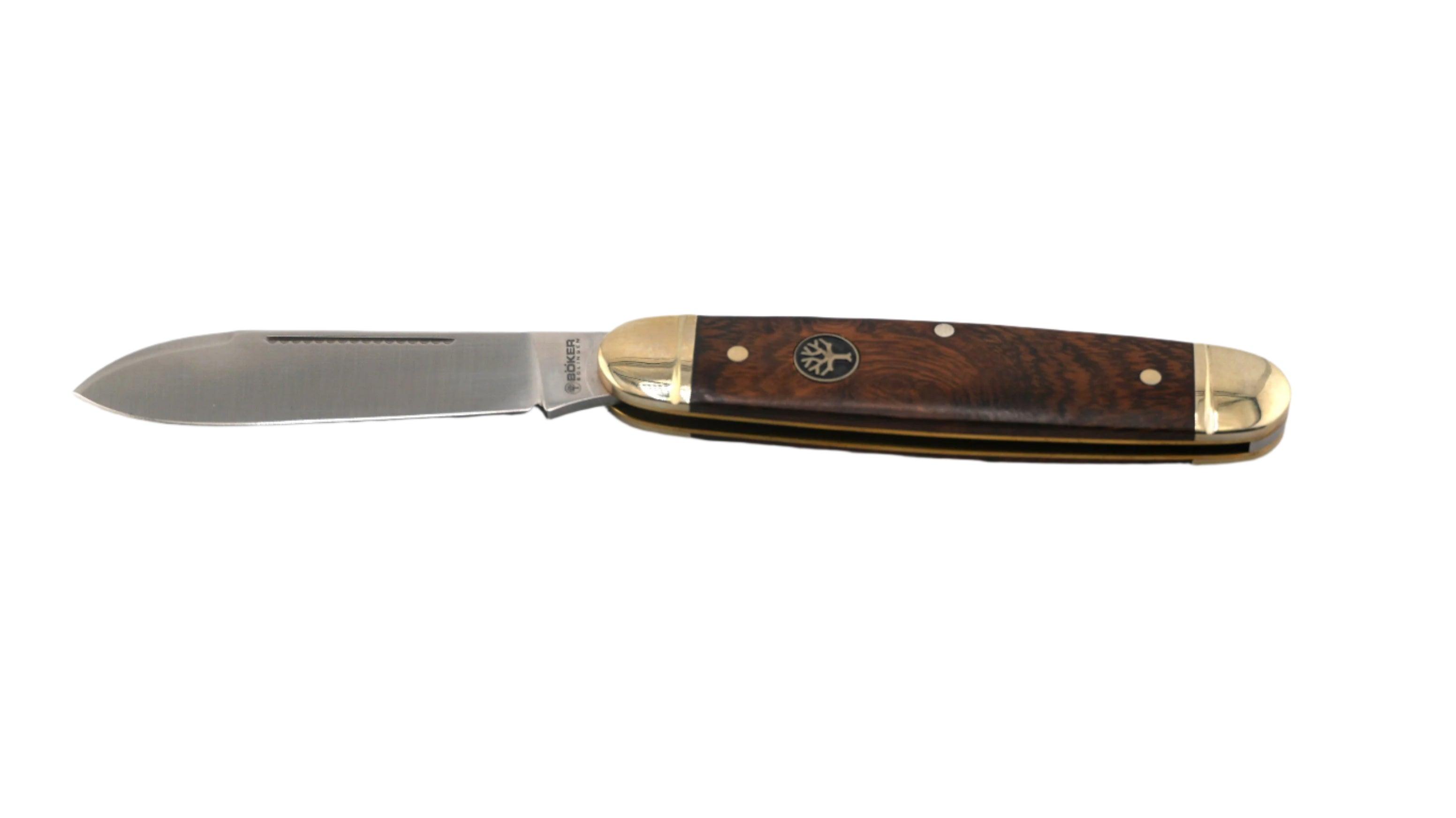 Boker Club Knife Gentleman Folding Knife Satin N690 Pen Blade w/ Desert Ironwood Handles with Nickel Silver Bolsters, Slipjoint 110909 - NORTH RIVER OUTDOORS