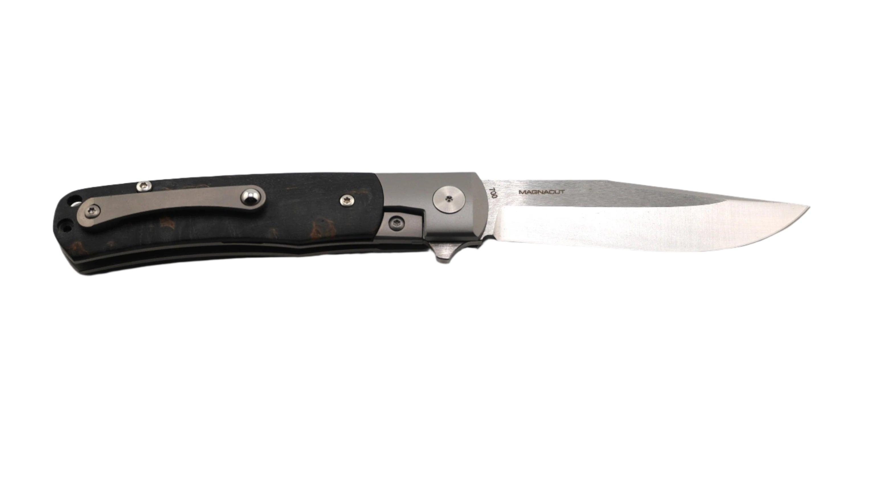 Boker TRPPR Flipper Knife CPM-MagnaCut Two-Tone Clip Point Blade w/ Curly Birch Wood Handles with Titanium Bolsters, Frame Lock 112098 - NORTH RIVER OUTDOORS