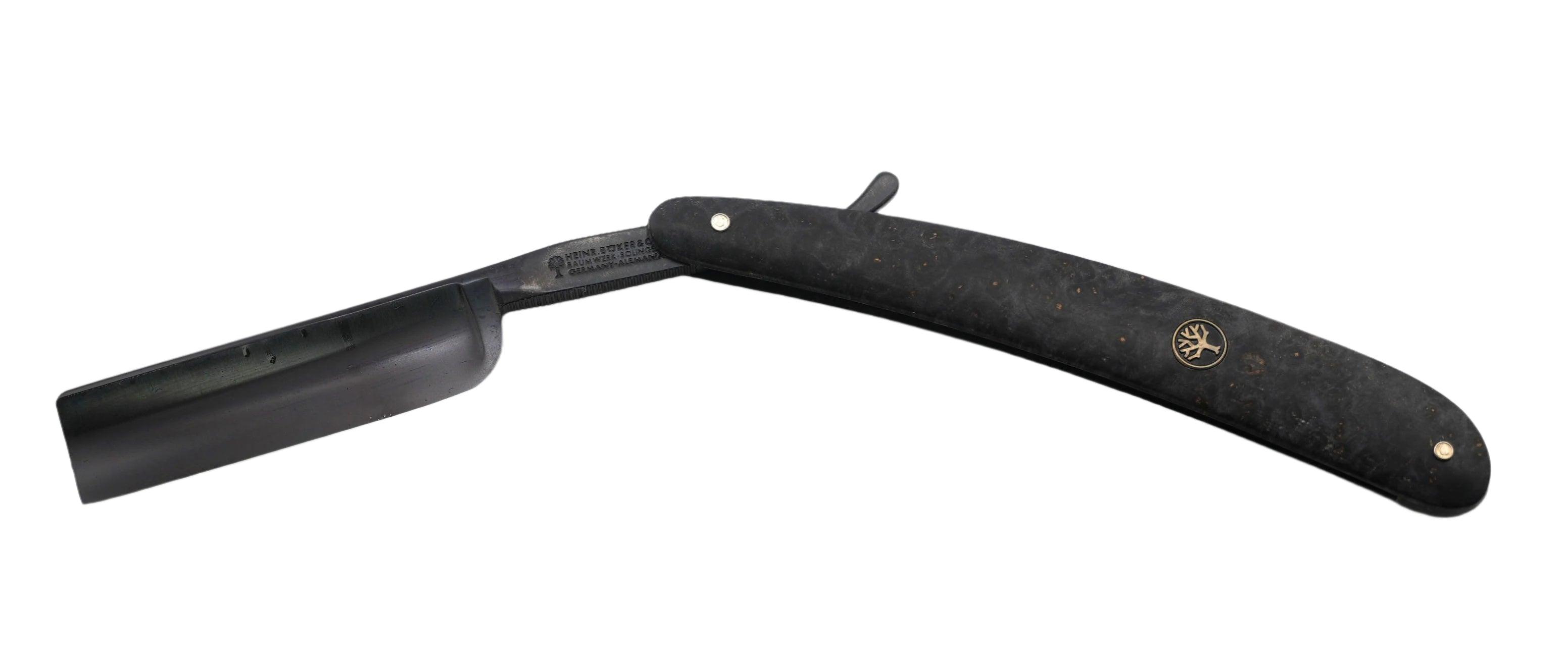 Boker Amboina Straight Razor 6/8" Black Carbon Steel Square Point Blade w/ Black Amboina Wood Handles 140919 - NORTH RIVER OUTDOORS