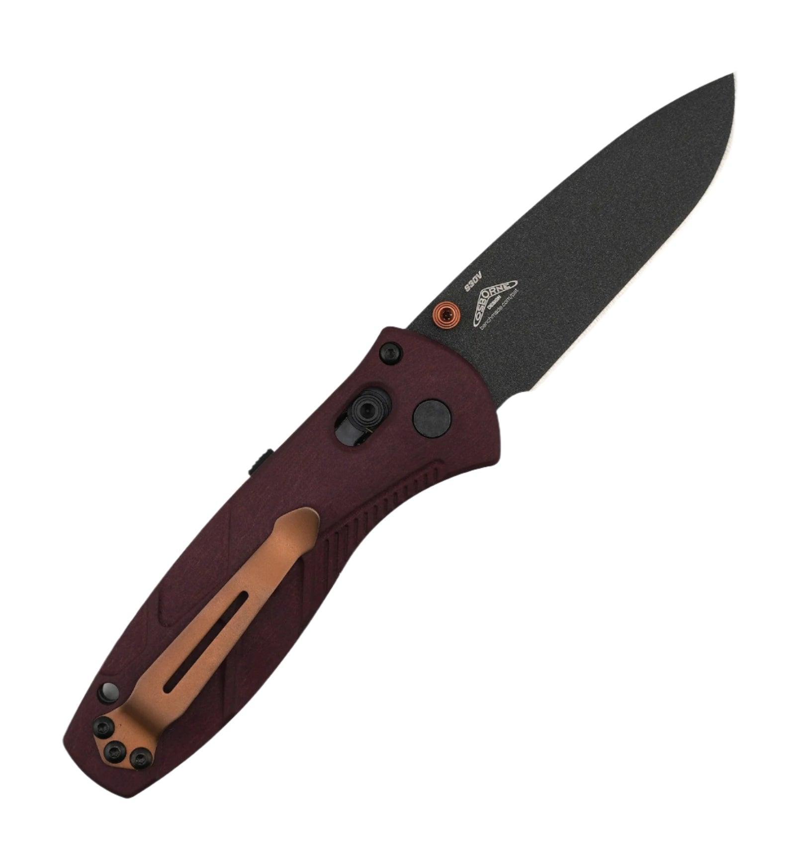 Benchmade 585BK-04 Mini Barrage AXIS-Assisted Folding Knife 2.91" S30V Black Drop Point Plain Blade w/ Redstone Richlite Handles - NORTH RIVER OUTDOORS