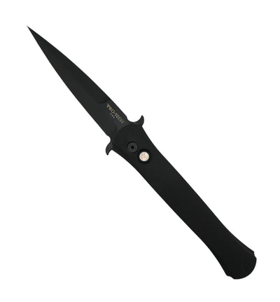 Pro-Tech 1921-LTD Large Don Automatic Knife 4.5" DLC Black Blade w/ Black Handle & Mother of Pearl Button - NORTH RIVER OUTDOORS