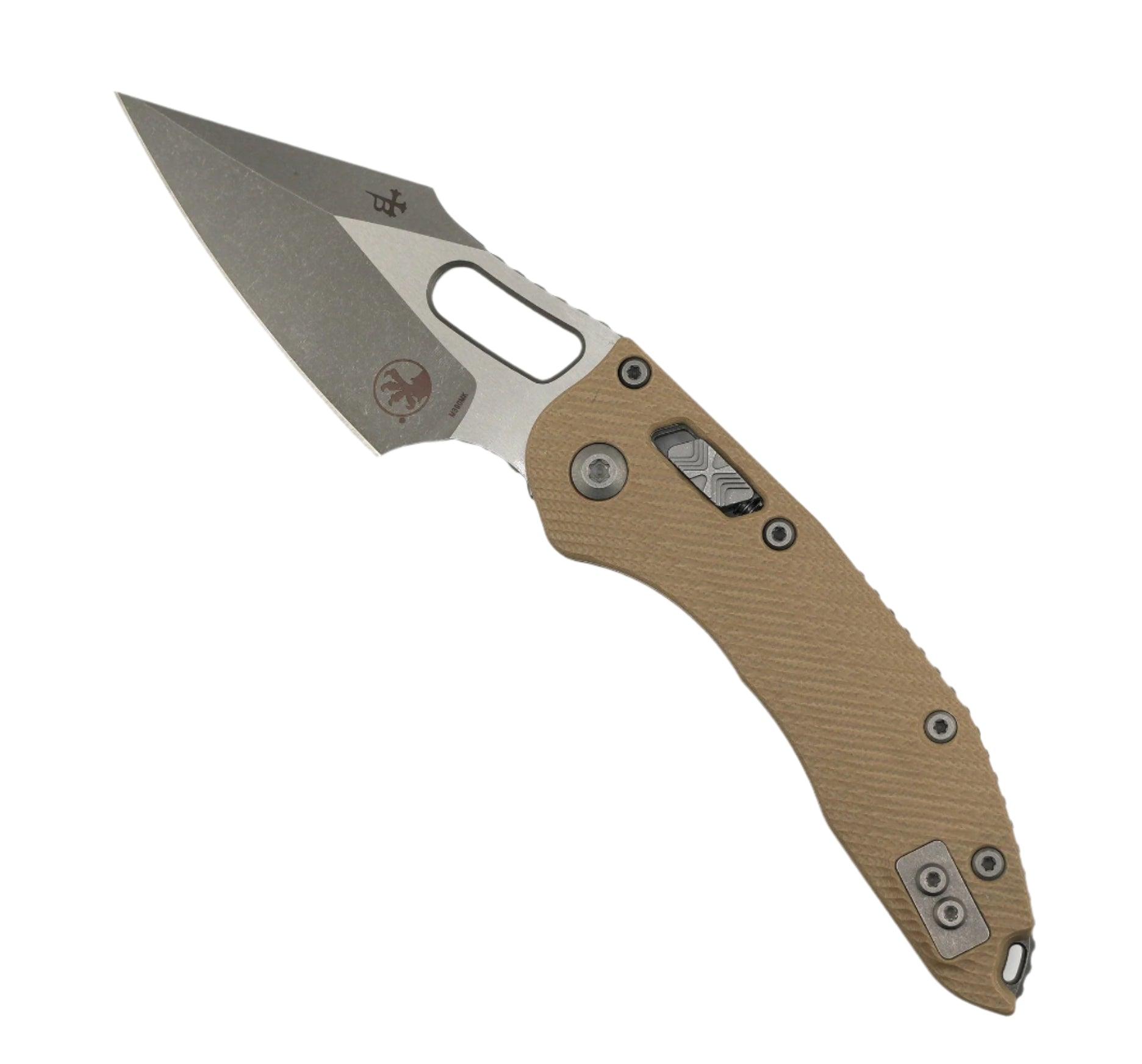 Microtech 169RL-10APFLGTTA Stitch RAM-Lok Manual Folding Knife 3.625" Apocalyptic Spear Point Plain Blade w/ Tan Fluted G-10 Handles - NORTH RIVER OUTDOORS