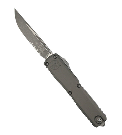 Microtech 1121-11APNC Ultratech ZBP Apocalyptic Partially Serrated Drop Point w/ Natural Clear Aluminum Handles - NORTH RIVER OUTDOORS