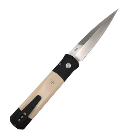 Pro-Tech 951 Godfather Auto Knife w/ Ivory Micarta Tuxedo Handle (4" Satin Blade) - NORTH RIVER OUTDOORS
