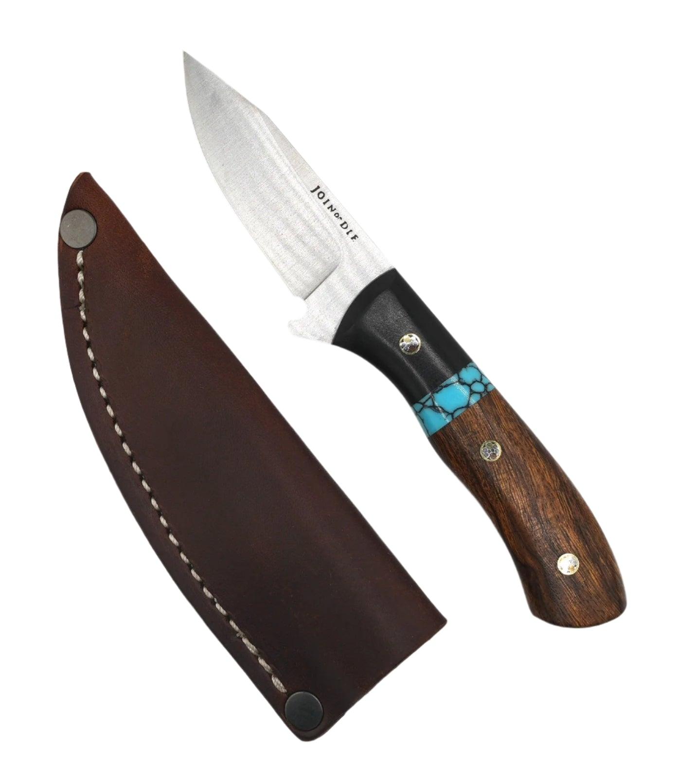 Join or Die Turquoise Fieldmate Fixed Blade Knife Black Richlite Ironwood (2.5") - NORTH RIVER OUTDOORS