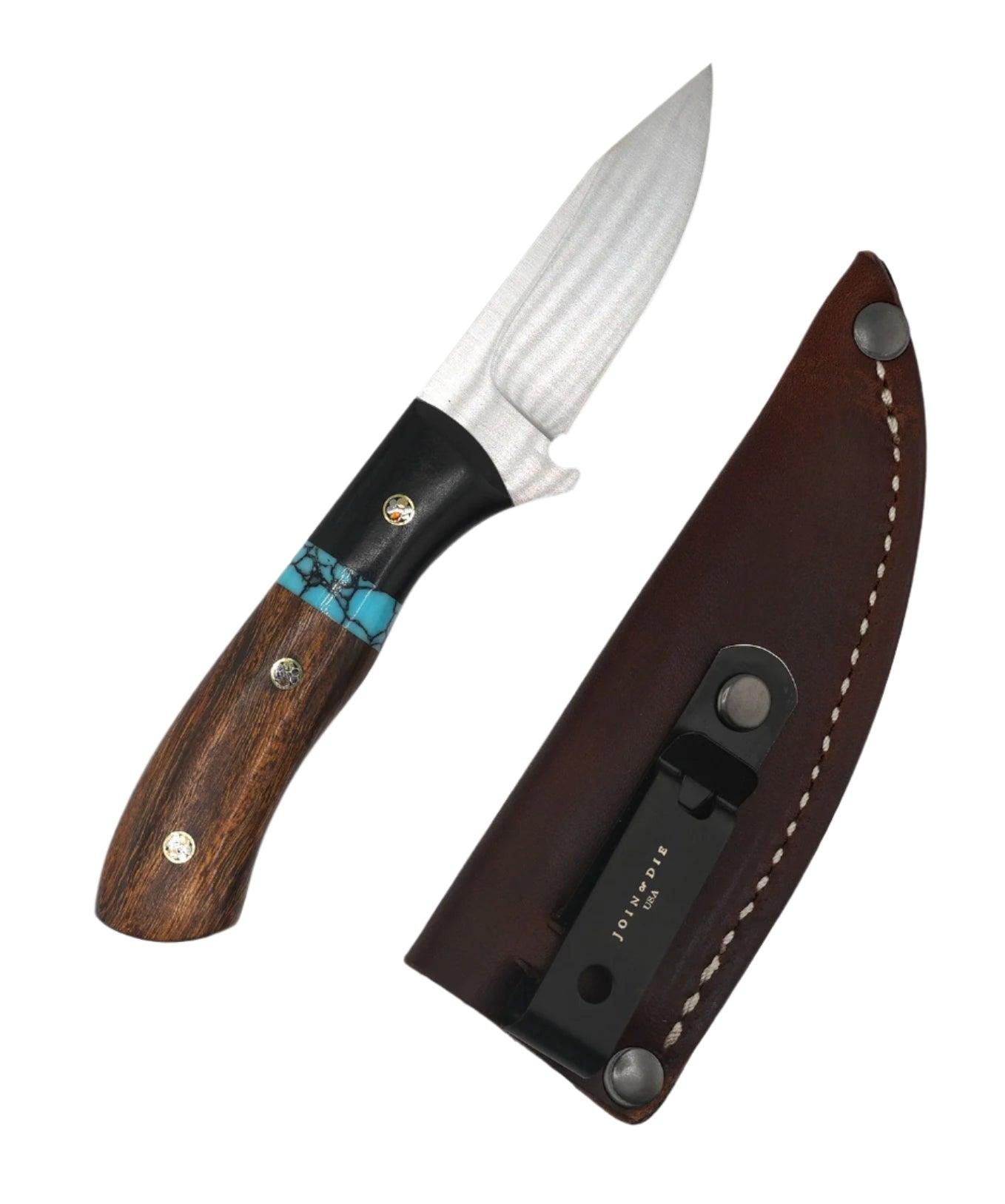 Join or Die Turquoise Fieldmate Fixed Blade Knife Black Richlite Ironwood (2.5") - NORTH RIVER OUTDOORS