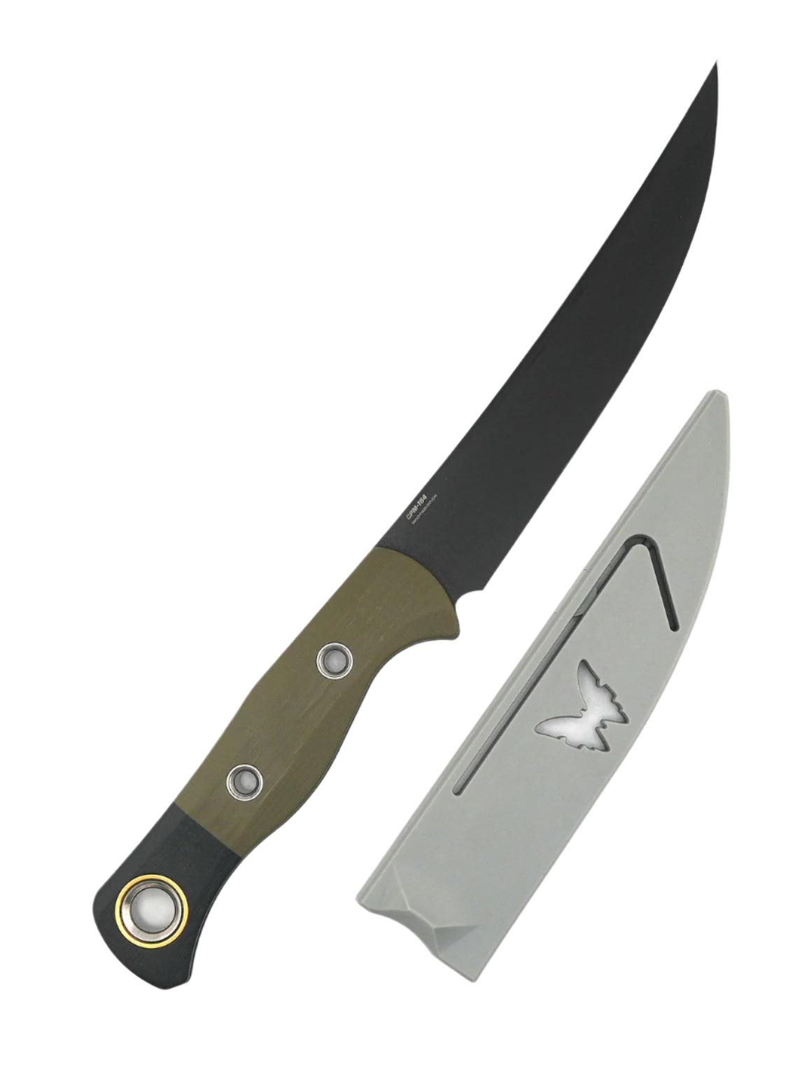 Benchmade 4050BK-01 Meatcrafter Kitchen Fixed Blade 6.08" CPM-154 Black DLC Trailing Point Blade w/ Bolstered OD Green and Black G10 Handles - NORTH RIVER OUTDOORS