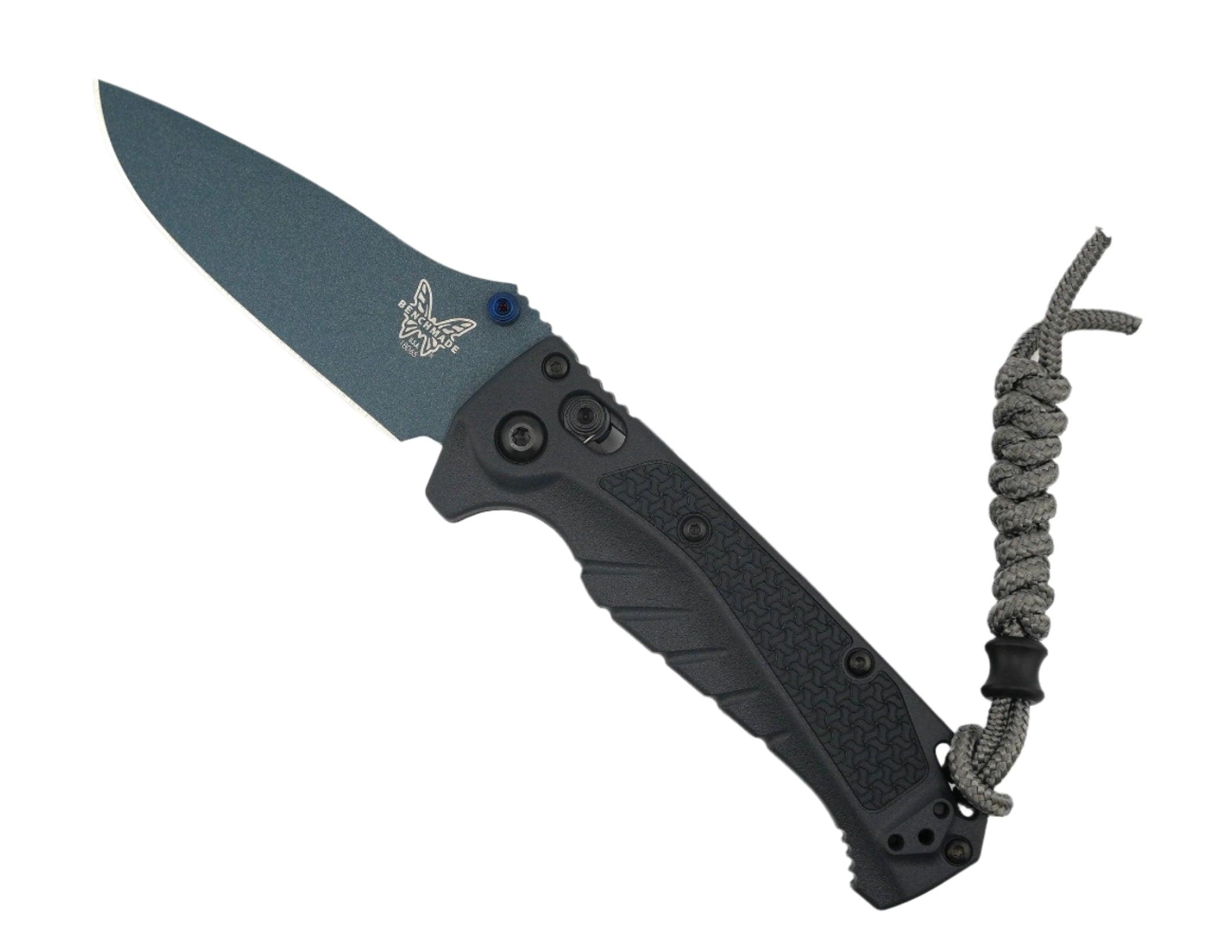 Benchmade 18065BT-01 Water Mini Adira Folding Knife 3.21" CPM-MagnaCut Blue Cerakote Drop Point Plain Blade w/ Tempest Gray Grivory Handles - NORTH RIVER OUTDOORS