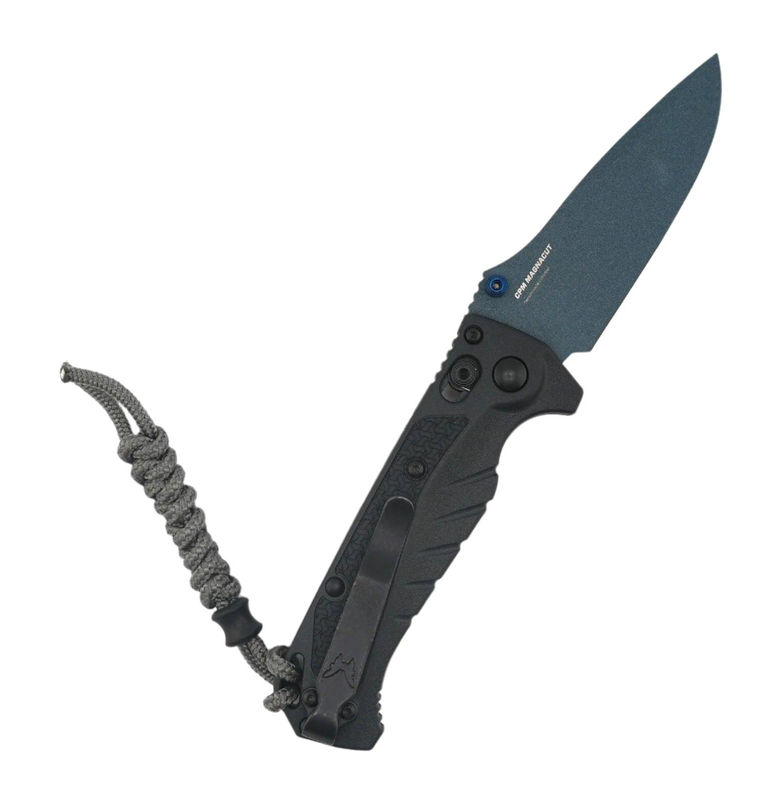 Benchmade 18065BT-01 Water Mini Adira Folding Knife 3.21" CPM-MagnaCut Blue Cerakote Drop Point Plain Blade w/ Tempest Gray Grivory Handles - NORTH RIVER OUTDOORS