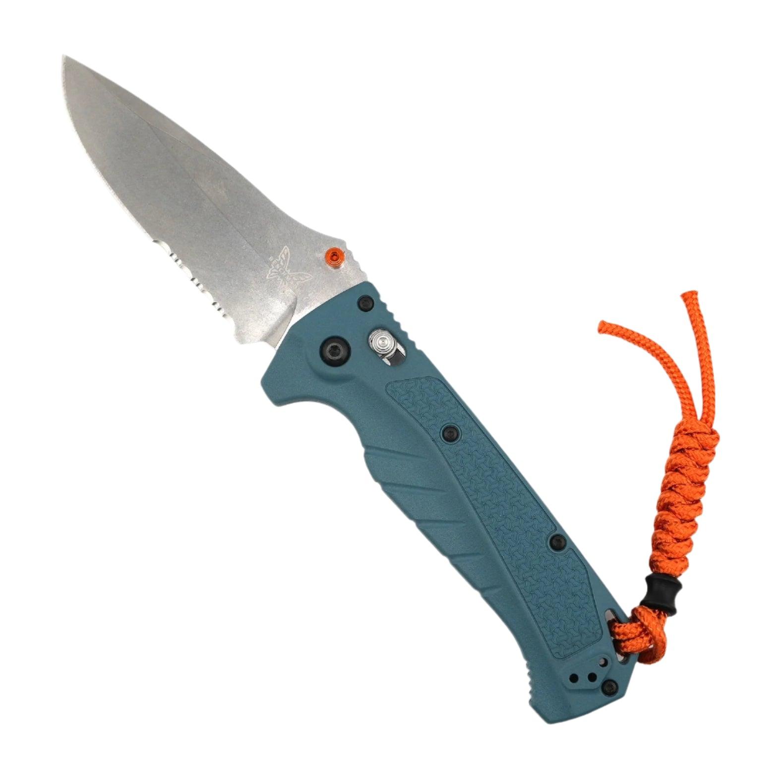 Benchmade 18060S Water Adira AXIS Folding Knife 3.88" CPM-MagnaCut Drop Point Combo Blade w/ Depth Blue Grivory Handles & Reversible Deep Carry Clip - NORTH RIVER OUTDOORS