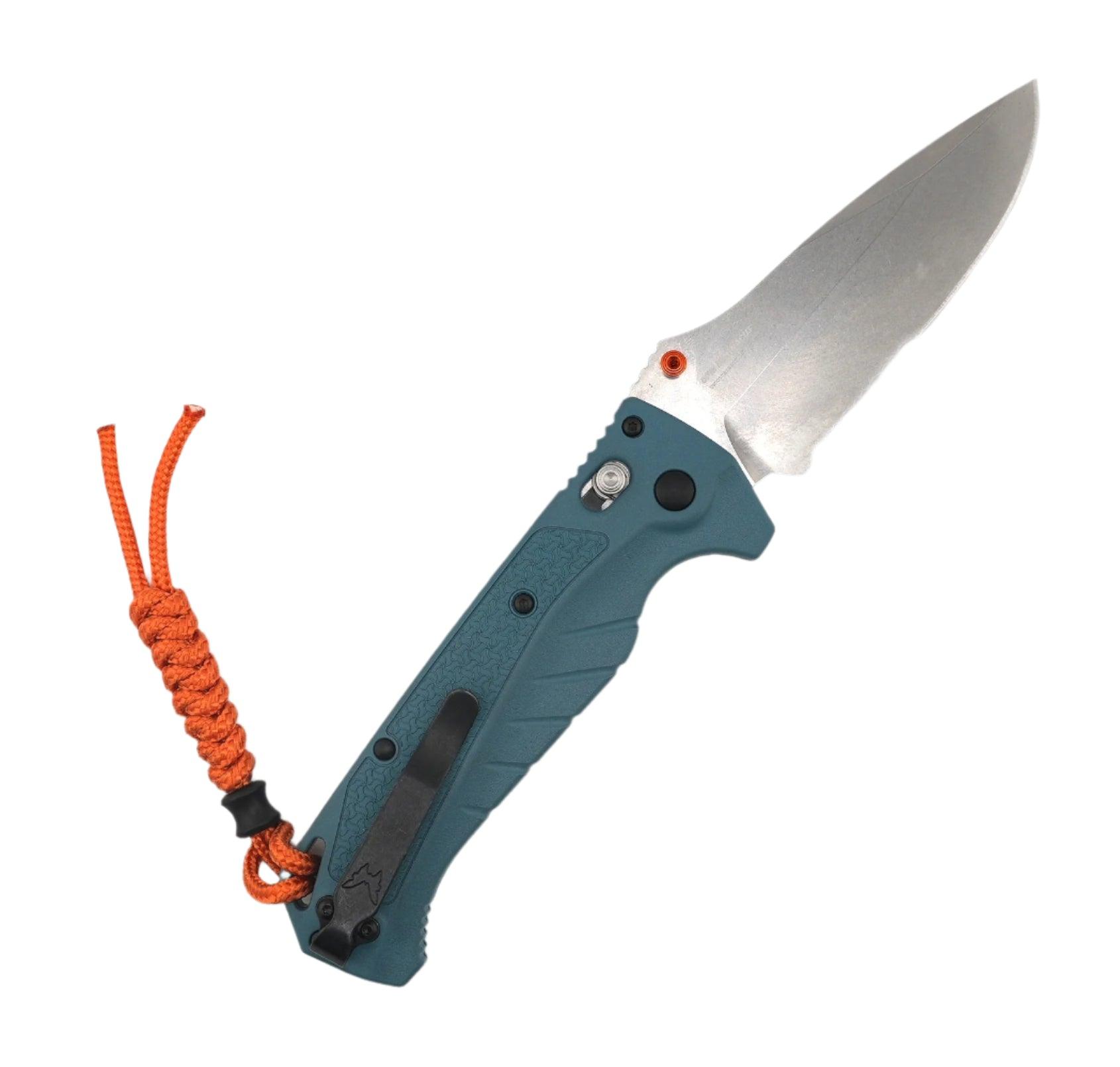 Benchmade 18060S Water Adira AXIS Folding Knife 3.88" CPM-MagnaCut Drop Point Combo Blade w/ Depth Blue Grivory Handles & Reversible Deep Carry Clip - NORTH RIVER OUTDOORS
