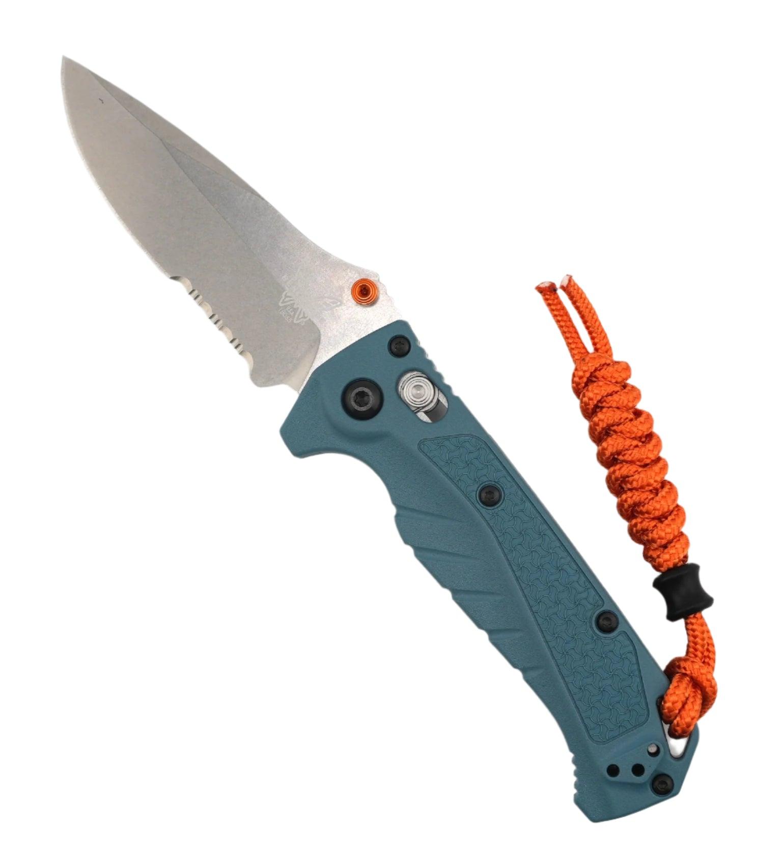 Benchmade 18065S Water Mini Adira AXIS Folding Knife 3.21" CPM-MagnaCut Stonewashed Combo Drop Point Blade w/ Depth Blue Grivory Handles - NORTH RIVER OUTDOORS
