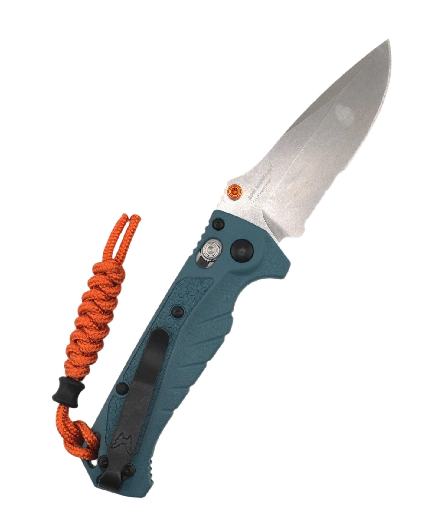 Benchmade 18065S Water Mini Adira AXIS Folding Knife 3.21" CPM-MagnaCut Stonewashed Combo Drop Point Blade w/ Depth Blue Grivory Handles - NORTH RIVER OUTDOORS