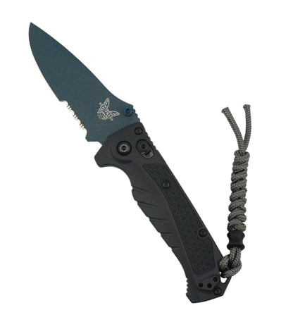 Benchmade 18065SBT-01 Water Mini Adira Folding Knife 3.21" CPM-MagnaCut Blue Cerakote Serrated Drop Point Blade w/ Tempest Gray Grivory Handles - NORTH RIVER OUTDOORS