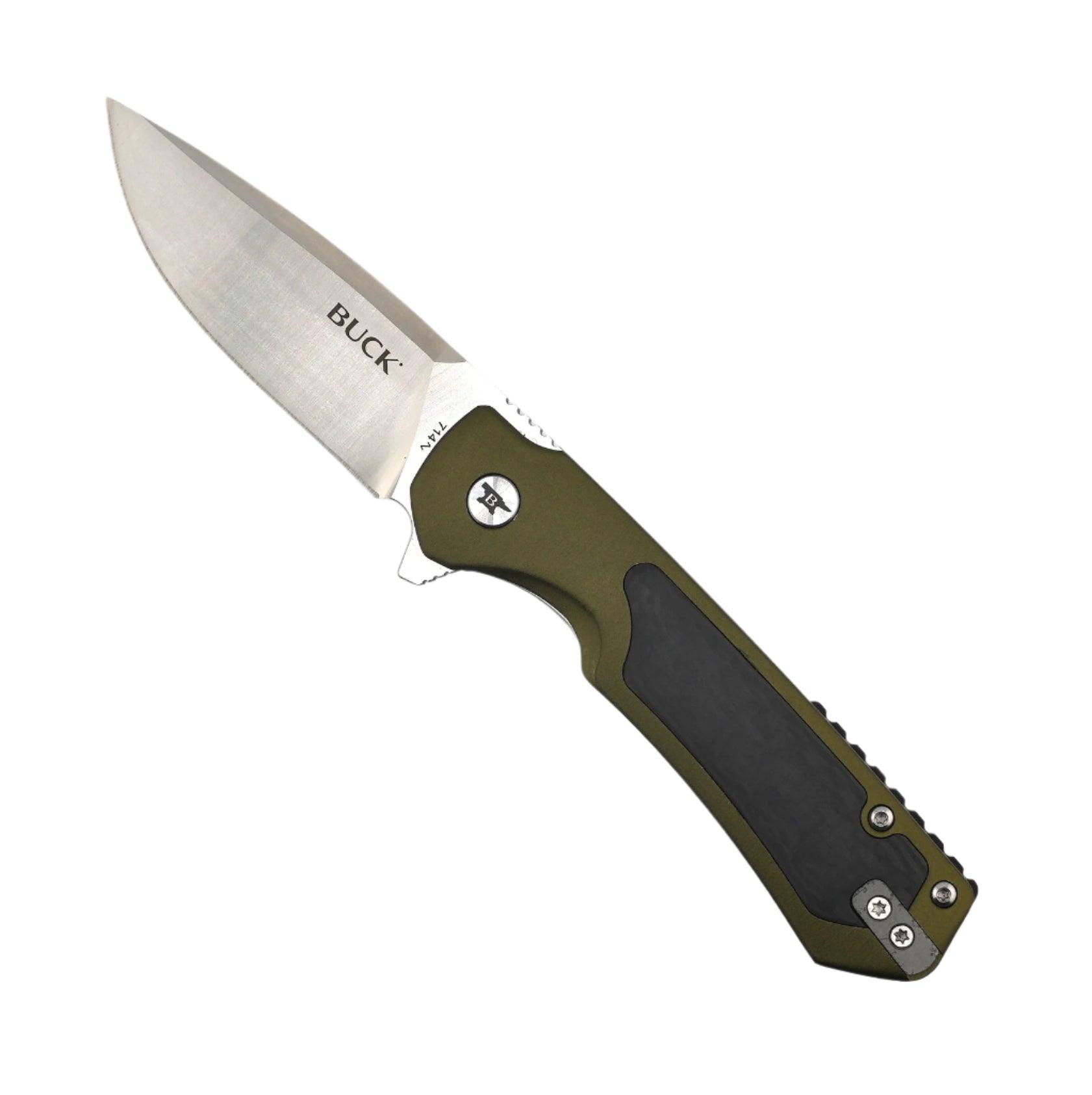 Buck 0714 Stinger Frame Lock Flipper Knife 3" D2 Satin Drop Point Blade w/ Aluminum Steel Handle and Carbon Fiber Inlay - NORTH RIVER OUTDOORS