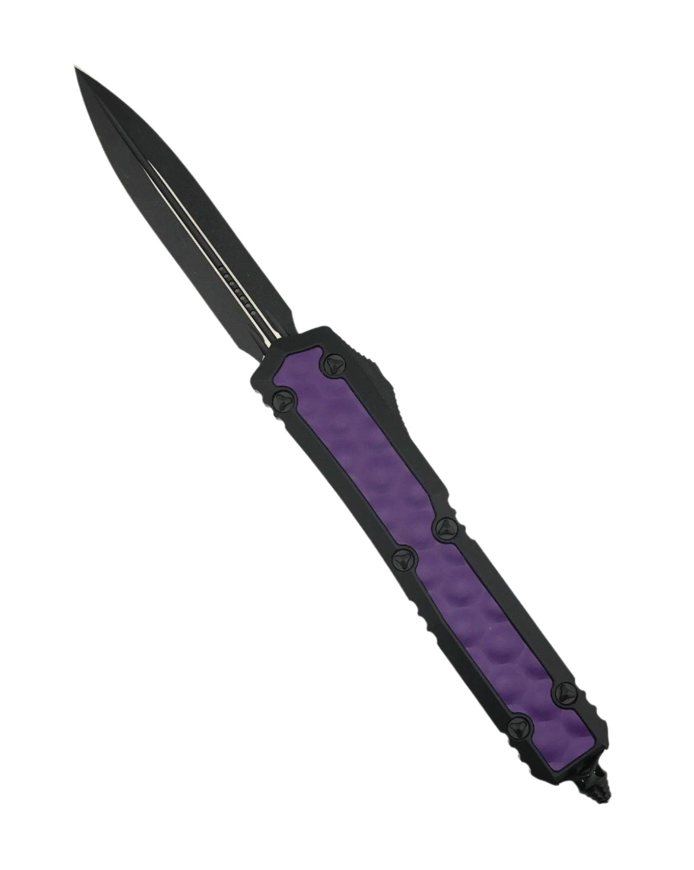Microtech 206-1BIPUS Signature Makora OTF Auto 3.3" Black Double Edge Dagger Blade Black Aluminum Handles Purple Brute Bubble Inlays - NORTH RIVER OUTDOORS