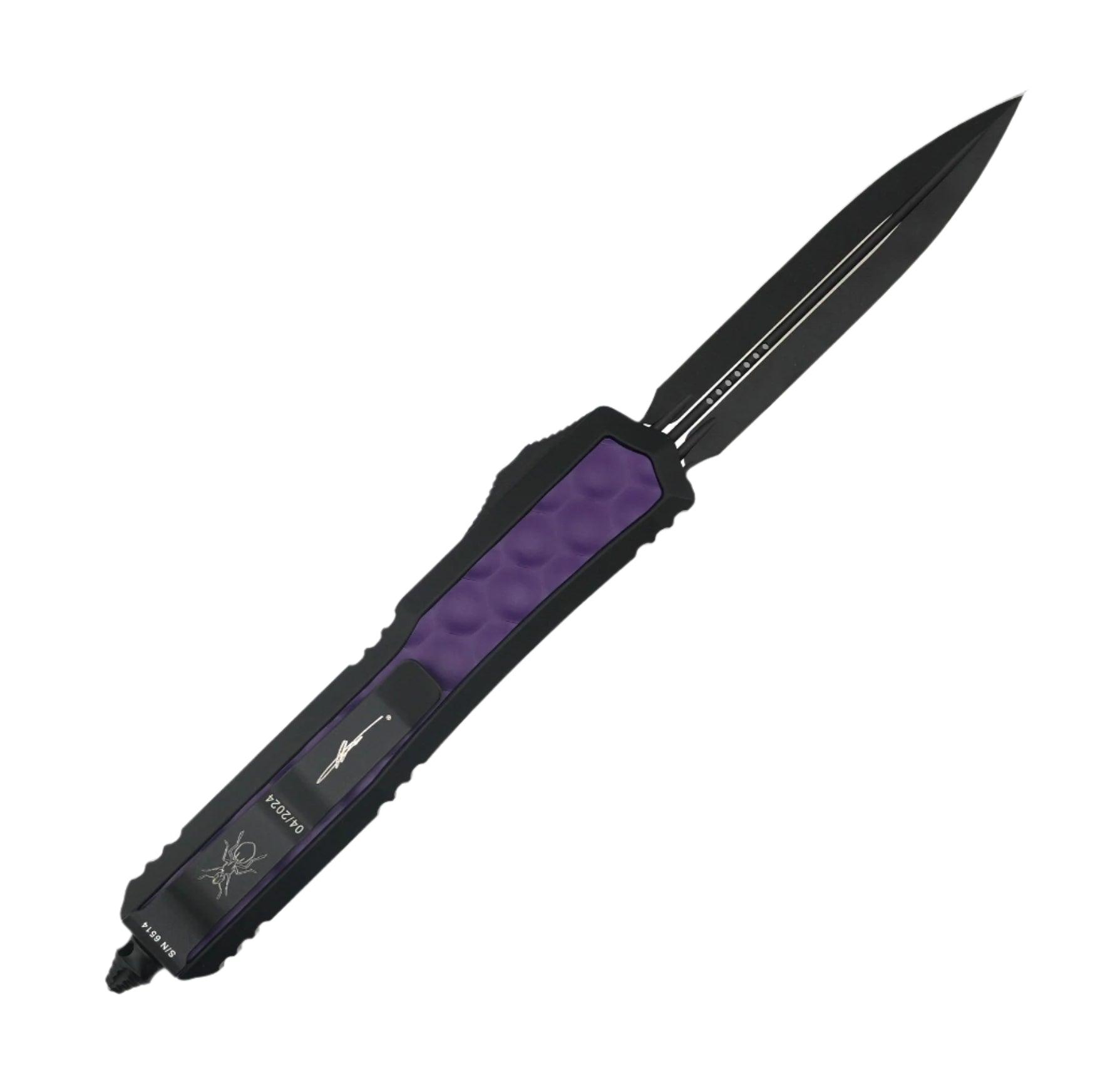 Microtech 206-1BIPUS Signature Makora OTF Auto 3.3" Black Double Edge Dagger Blade Black Aluminum Handles Purple Brute Bubble Inlays - NORTH RIVER OUTDOORS