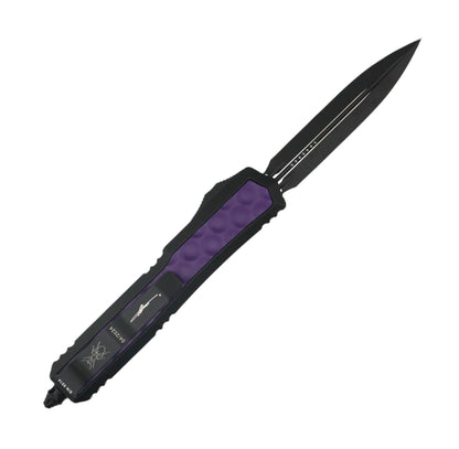 Microtech 206-1BIPUS Signature Makora OTF Auto 3.3" Black Double Edge Dagger Blade Black Aluminum Handles Purple Brute Bubble Inlays - NORTH RIVER OUTDOORS