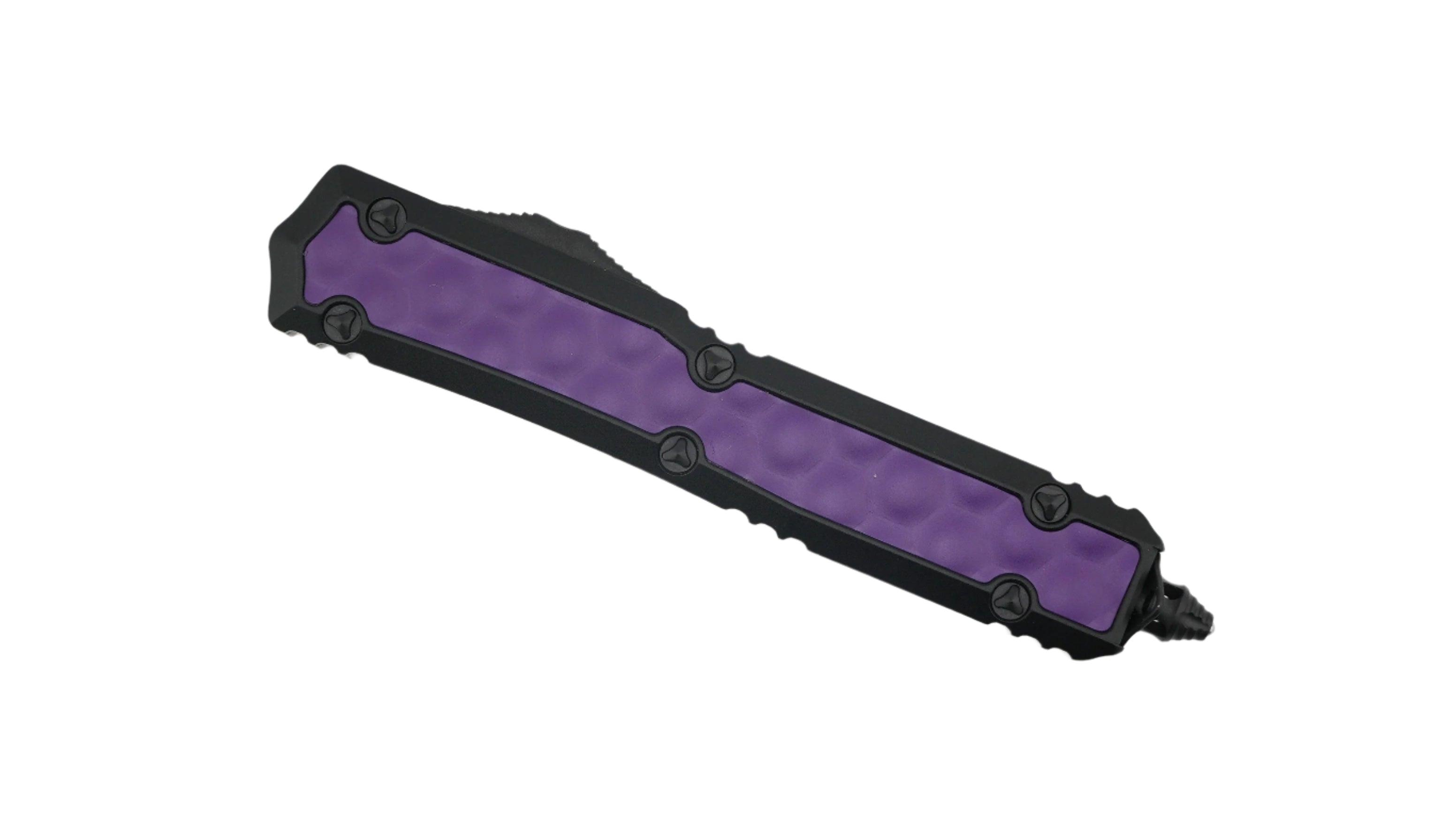 Microtech 206-1BIPUS Signature Makora OTF Auto 3.3" Black Double Edge Dagger Blade Black Aluminum Handles Purple Brute Bubble Inlays - NORTH RIVER OUTDOORS