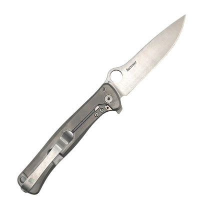 Spyderco/LionSTEEL Michele Pensato Slym Frame Lock Flipper Knife 3.42" M390 Stonewashed Titanium Handles Polar Dark Matter Fat Carbon Inlay - NORTH RIVER OUTDOORS