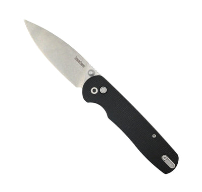 Kershaw 2054 Remnant Button Lock KVT Folding Knife 3.25" D2 Stonewashed Spear Point Blade w/ Black Linen Micarta Handles - NORTH RIVER OUTDOORS