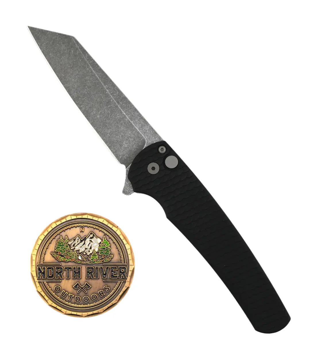 Pro-Tech Malibu Flipper Black Dragon Scale Handles Acid Washed Magnacut Reverse Tanto