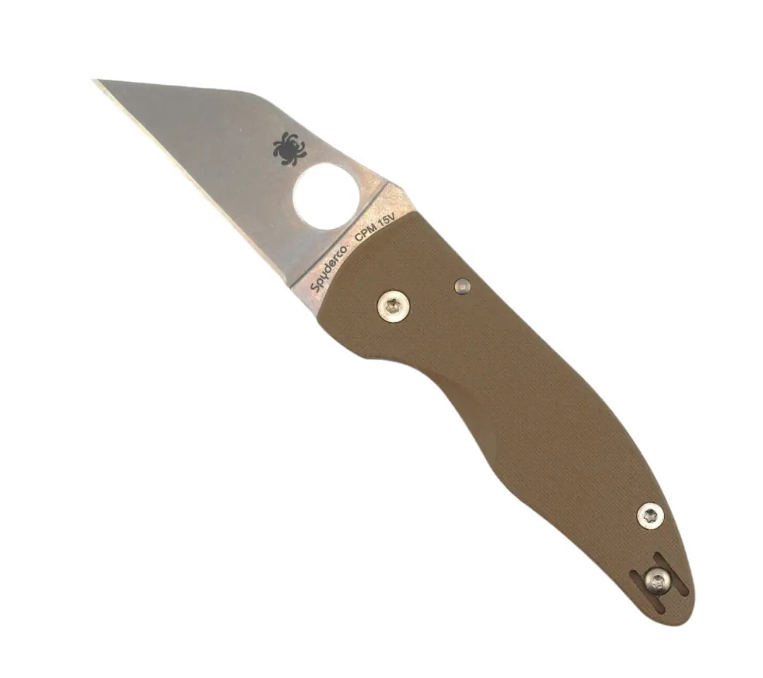Spyderco MicroJimbo Sprint Run Folding Knife 2.45" CPM-15V Stonewashed Plain Blade w/ Brown G10 Handles & Compression Lock - C264GPBN15V