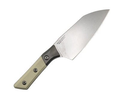 Microtech 6" Santoku Knife Stonewash Blade - G10 Handles w/ Titanium Bolsters