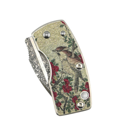 G. Sakai Ukimon Camellia Damascus Drop Point Money Clip Folding Knife (Japan)