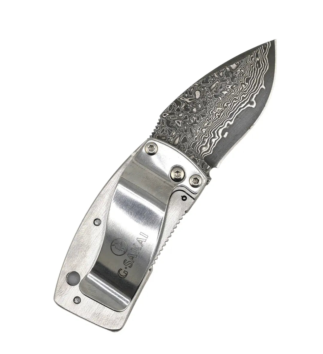 G. Sakai Ukimon Great Wave Damascus Drop Point Money Clip Folding Knife (Japan)