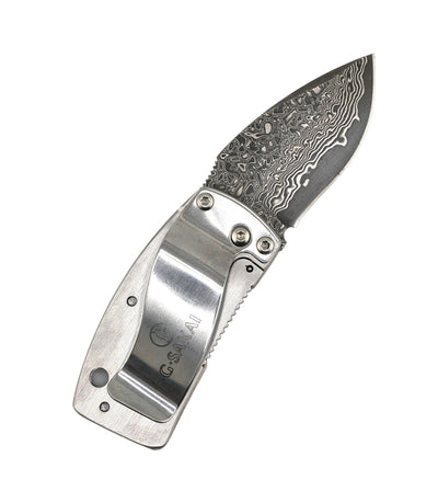 G. Sakai Ukimon Great Wave Damascus Drop Point Money Clip Folding Knife (Japan)