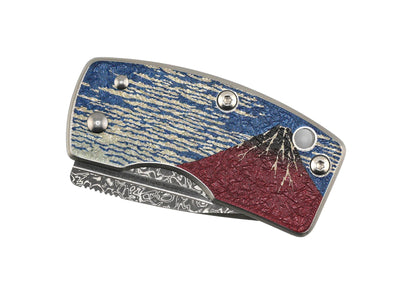 G. Sakai Ukimon Mt. Fuji Damascus Tanto Money Clip Folding Knife (Japan)