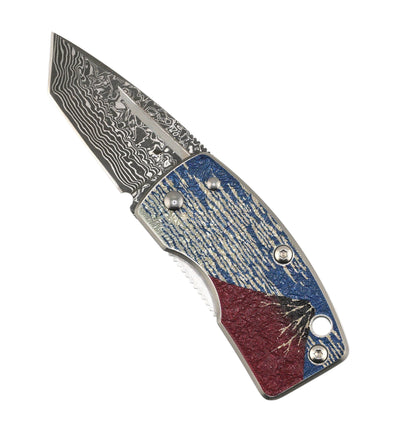 G. Sakai Ukimon Mt. Fuji Damascus Tanto Money Clip Folding Knife (Japan)