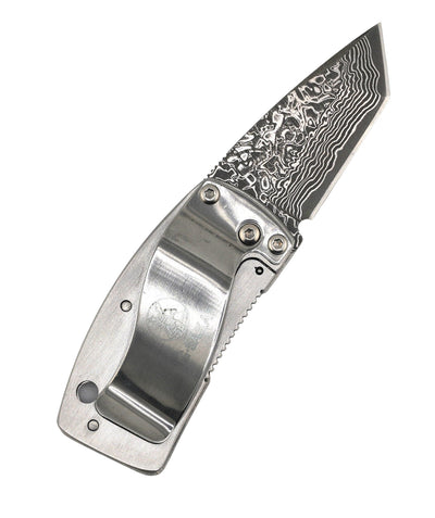 G. Sakai Ukimon Mt. Fuji Damascus Tanto Money Clip Folding Knife (Japan)